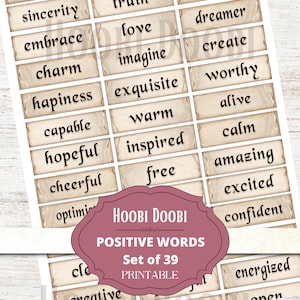 Positive Words, Affirmations, Inspirational, Journaling Printable, Scrapbook Ephemera Junk Journal Supplies, Mixed Media Words,