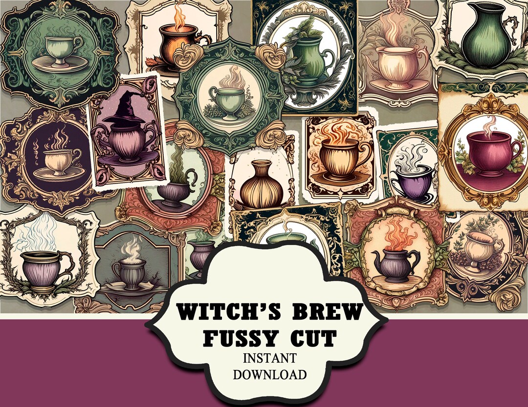 Halloween Witche's Brew Fussy Cut, Printable Ephemera Pack, Junk ...