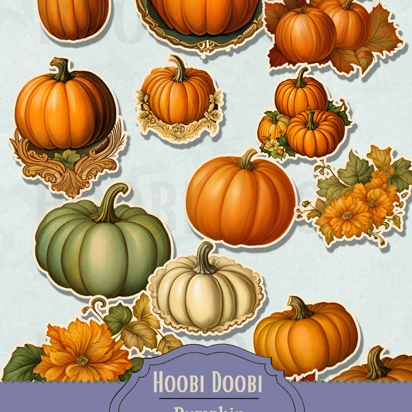 Halloween Pumpkin Printable, Junk Journal, Collage Sheet, Mixed Media, Stickers, Digital, Fussy Cut Cute, Shabby Ephemera, Autumn vibes