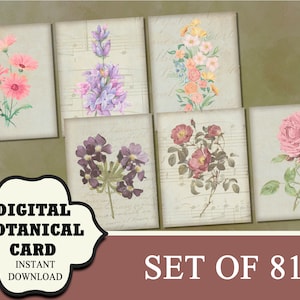 Cartes florales numériques, cartes botaniques pour la journalisation indésirable, cartes de journalisation, cartes de fleurs imprimables, cartes à collectionner éphémères numériques, collage