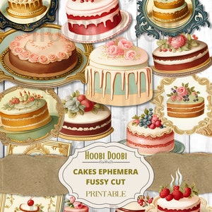 Cakes Ephemera, Spring Fruit, Collage Sheet, Journal Insert, Ephemera, Printable Stickers, Romantic Card