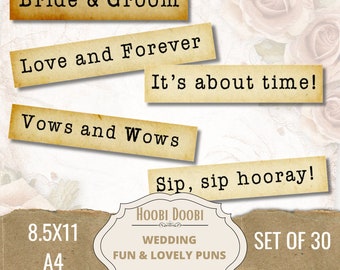 Weddings Printable Words, Junk Journal Love Ephemera, Collage Sheet, Mixed Media, Beautiful Captions, Stickers, Digital Download