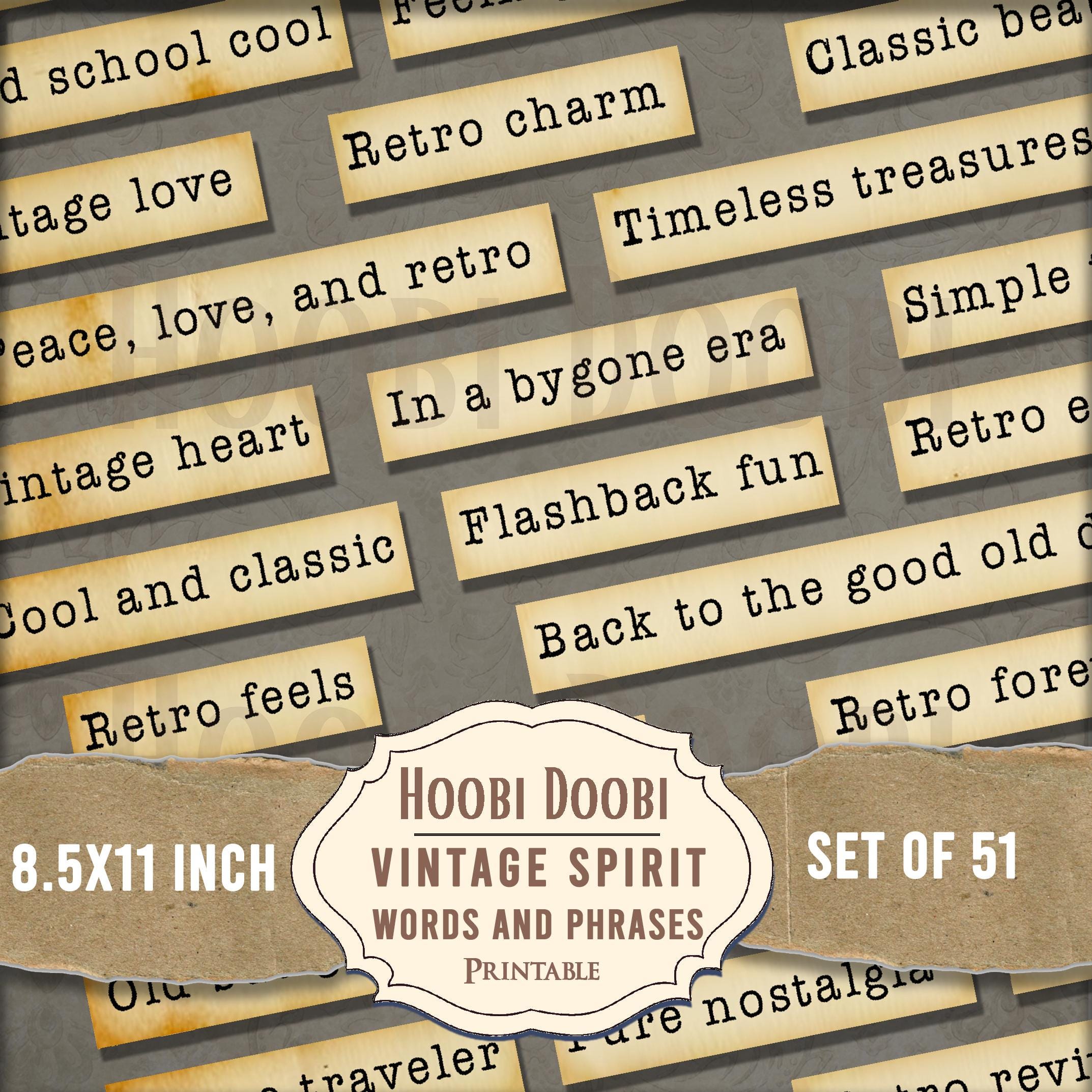 Vintage Soul Ephemera Words, Retro Aesthetic, Junk Journal, Collage, Mixed Media, Stickers, Digital, Vintage Mini Text Labels, Washabi Tape