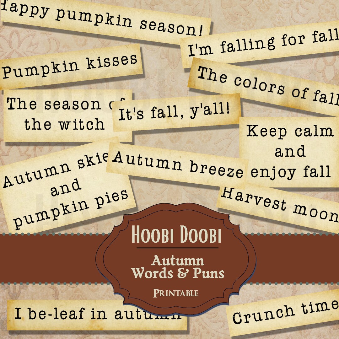 Autumn Puns Printable Words Season Junk Journal Bee Etsy