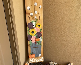 Thankful Blessed Bouquet Porch Sign
