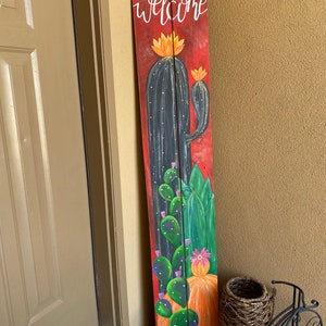 Cactus Garden Welcome Sign - Southwestern Welcome Sign - Bright Southwest Art - Desert Porch Art - Cactus Porch Sign