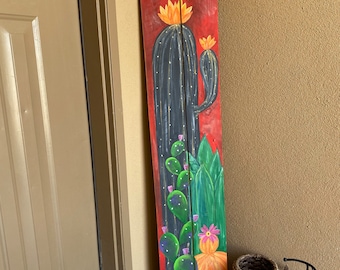 Cactus Garden Welcome Sign - Southwestern Welcome Sign - Bright Southwest Art - Desert Porch Art - Cactus Porch Sign