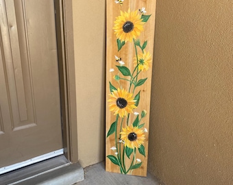 Spring Flowers Welcome Porch Leaner Handpainted Spring Sign