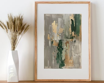 Wall art, acrylic brush strokes, gold poster, digital print, gray acrylic and gold paint brush strokes, wall decor, calm painting