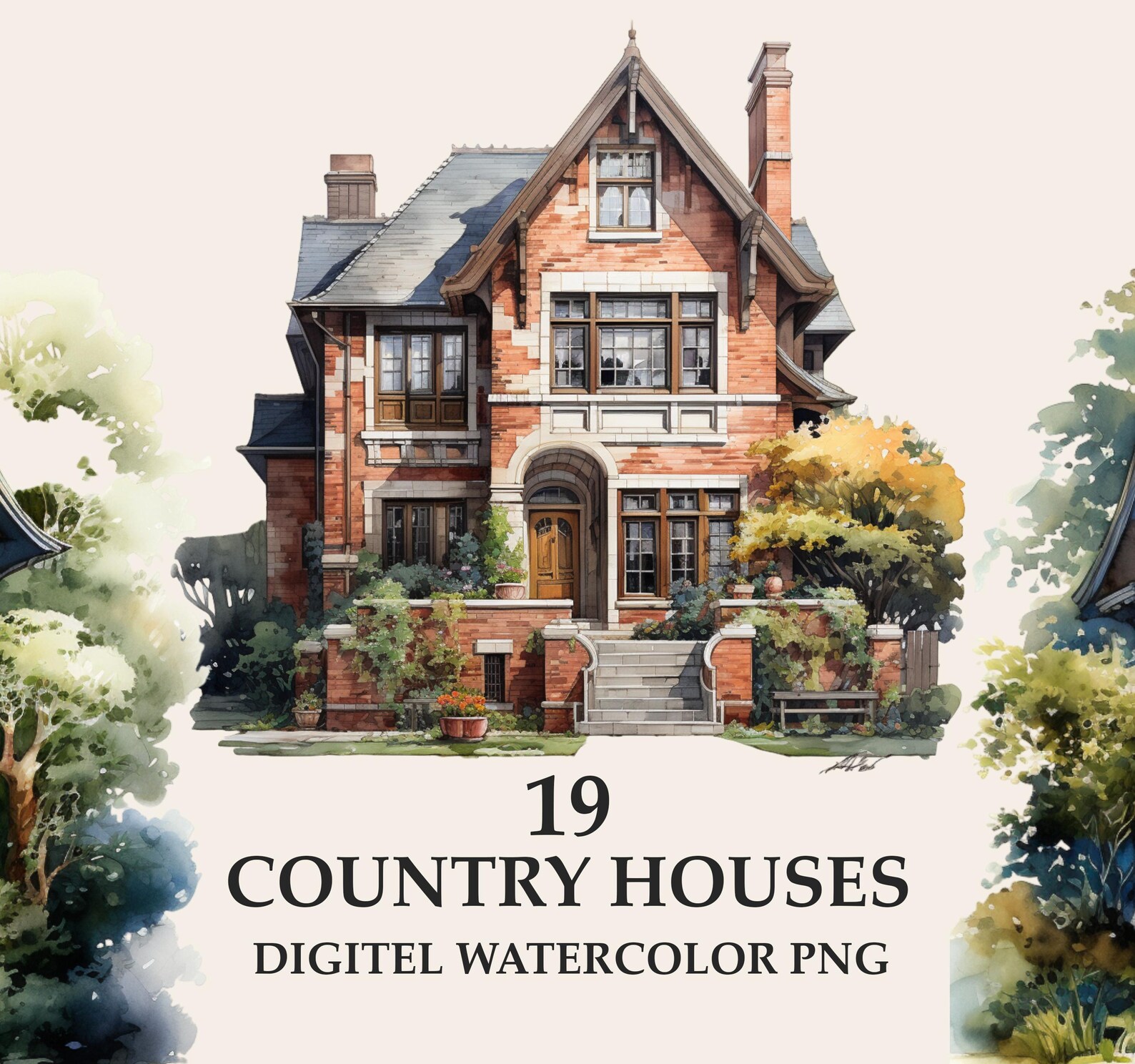 Country House Clipart Digital Watercolor Png, Country Cottage ...