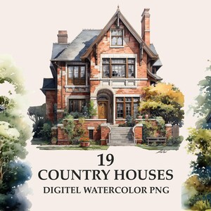 Country  house clipart digital watercolor png, country cottage  multicolors