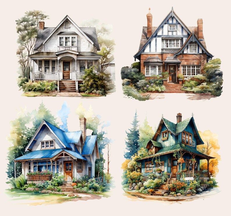 Country House Clipart Digital Watercolor Png, Country Cottage ...
