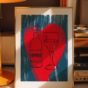 Wine Print Kitchen Decor Print red  heart  Wine Poster Bar Cart Wall Art Bar Printable Art Wine Decor Drinks Digital Download