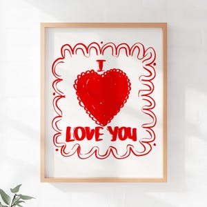 I love you, romantic print, declaration of love, red heart, wall decor, instant download, Valentine&#39;s day