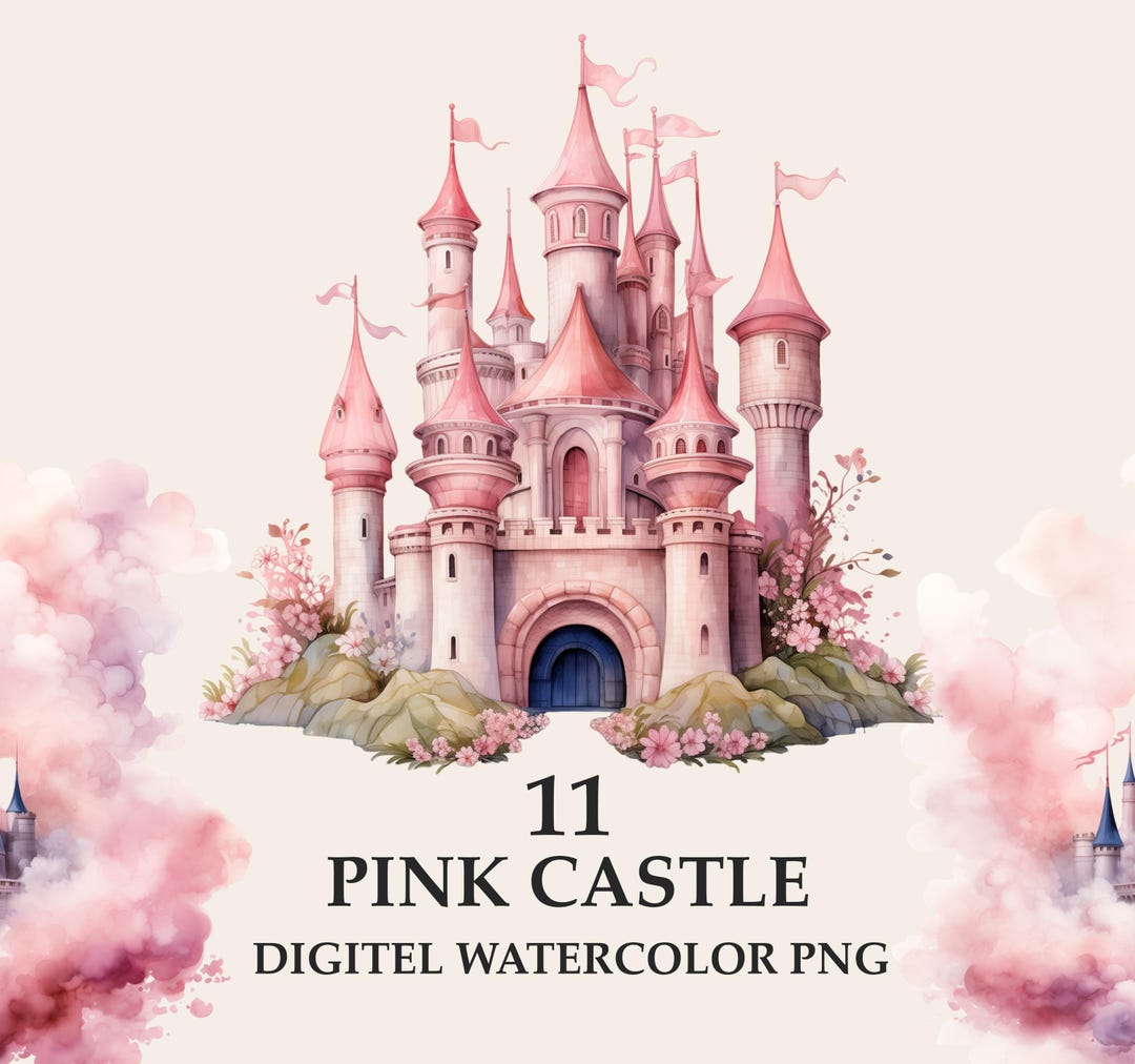Pink Castle Watercolor Cute Clipart Png - Etsy