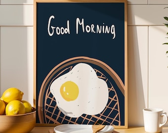 Good Morning Kitchen Art Print, Fried Egg Poster (Digital Download)