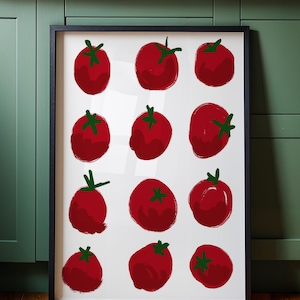 Tomatoes Wall Art Vintage Food Art Print Trendy Tomato Poster Retro Kitchen Art Red Printable Wall Art, Eclectic Kitchen, Food Print
