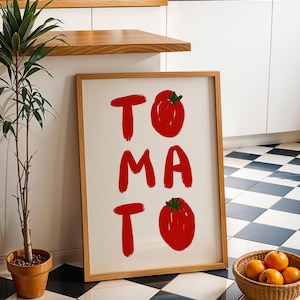 Tomatoes Wall Art Vintage Food Art Print Trendy Tomato Poster Retro Kitchen Art Red Printable Wall Art, Eclectic Kitchen, Food Print