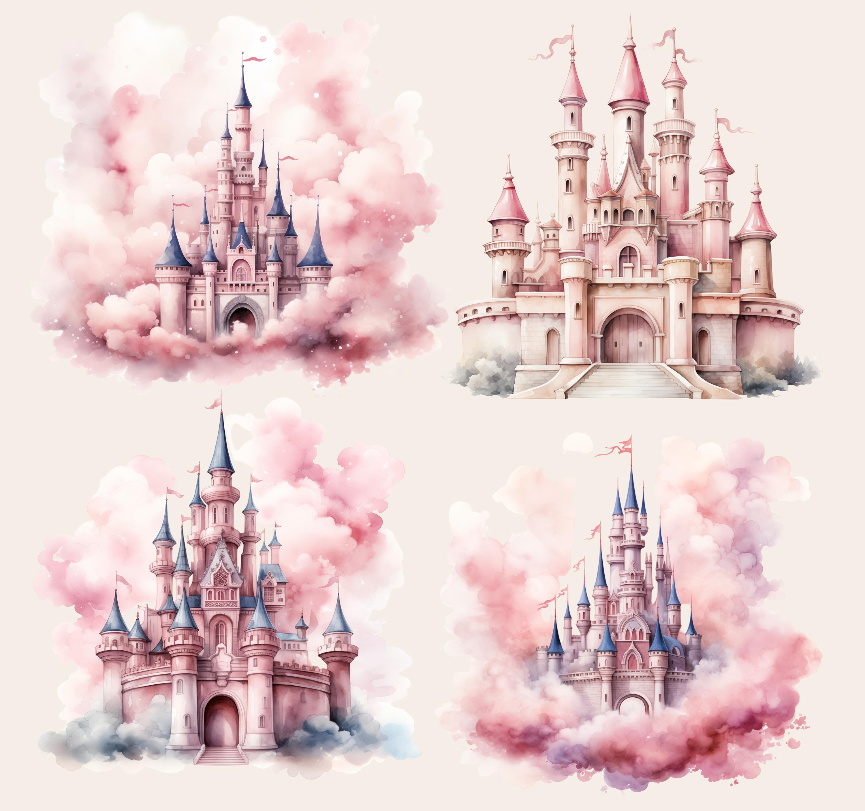 Pink Castle Watercolor Cute Clipart Png - Etsy
