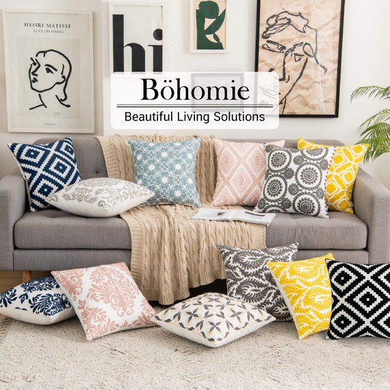 Grey Floral Embroidered Decorative Throw Pillow Covers 18x18