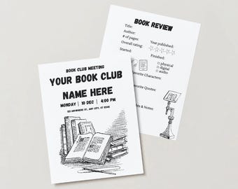 Handdrawn Book Club Printable - Bookmark, Review Sheets and Meeting Flyer
