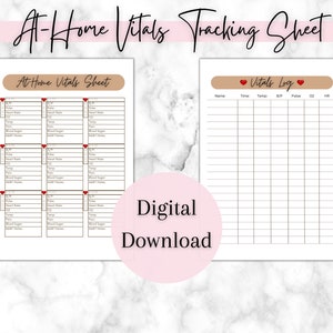Printable Vitals Sheet, Vital Signs Log, Blood Pressure Tracker, Vitals Tracker, Caregiver Tracker, US letter PDF, A4