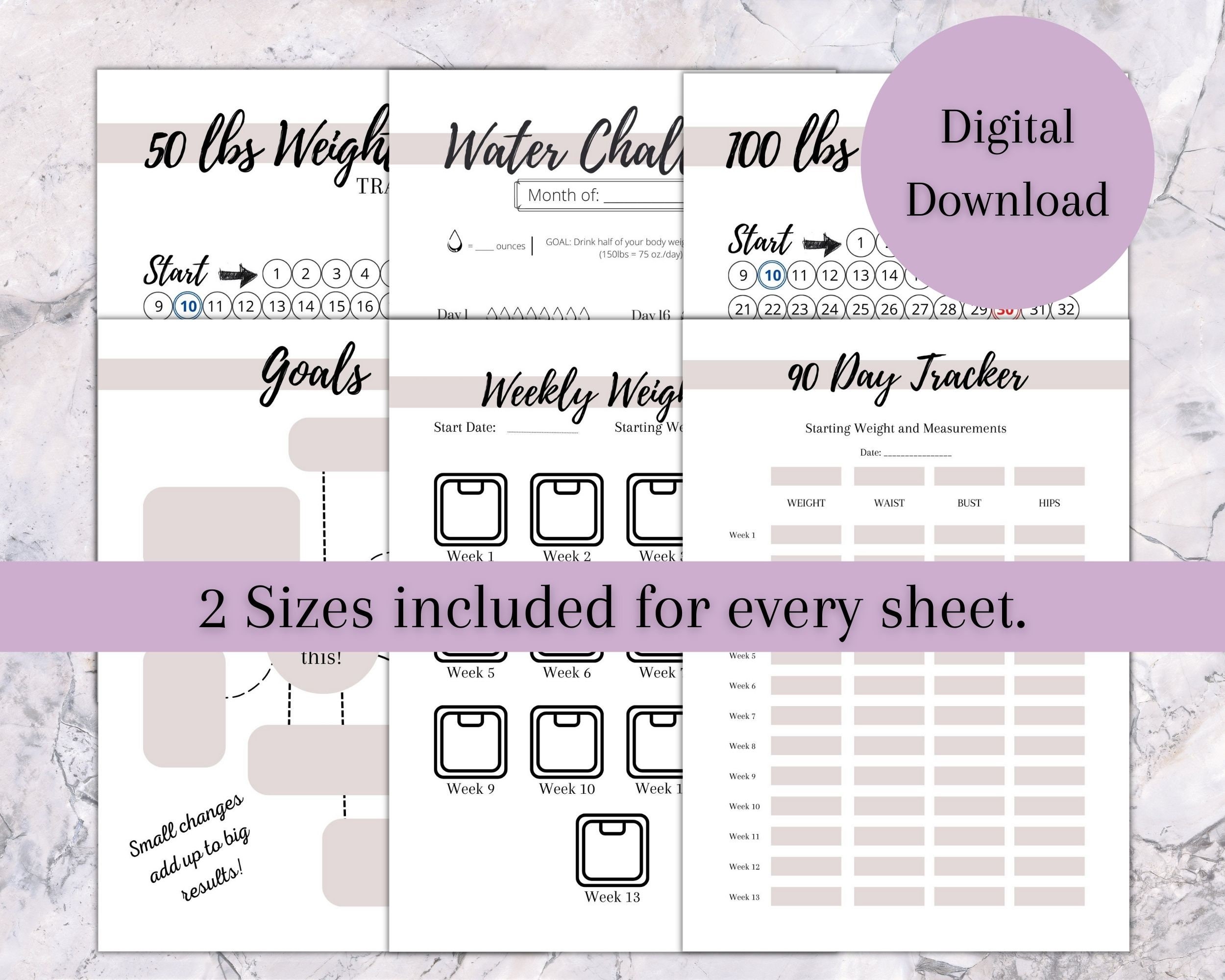 Printable Weight Loss &amp; Measurement Tracker | Weight Loss Chart ...