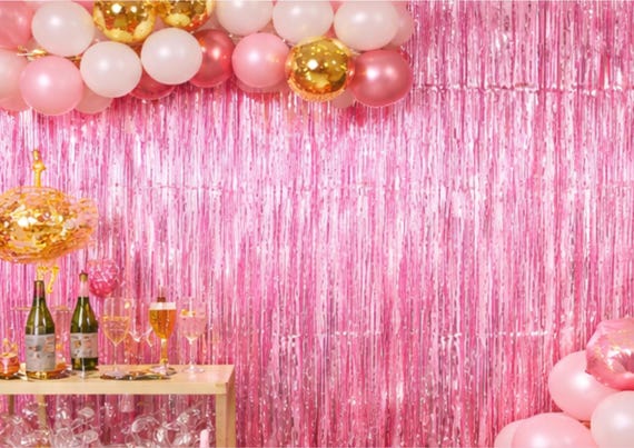 Pink Foil Fringe Curtain Backdrop Hen Party Decoration Bridal Shower Photo Booth Background Bachelorette Party Decor