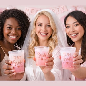 Team Bride Cups Hen Party & Bachelorette Cups Plastic Bridal Shower Cups Bride Squad Party Favors Reusable Hen Do Cups image 3