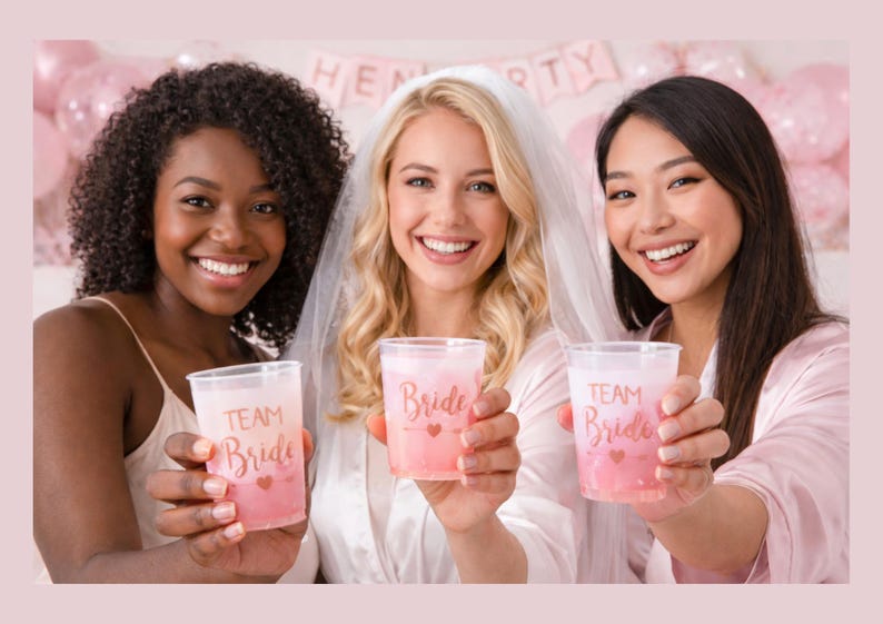 Team Bride Cups Hen Party & Bachelorette Cups Plastic Bridal Shower Cups Bride Squad Party Favors Reusable Hen Do Cups image 3