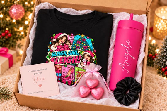 Christmas Gift Box for Her Custom Tumbler Xmas T Shirt Holiday Gift Set