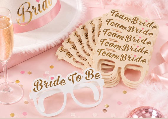 Team Bride glasses Pack Hen Party Hair Accessories Bachelorette Party Favors Rose Gold Bridal Shower  Set of 10