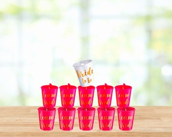 Bride and team bride plastic shot cups, hen party Necklace shot cup, Bridal Shower Hen Night favours, bachelorette party favours