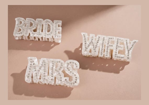 Bride Wifey Mrs Hair Clips Pear Rhinestone Hair Accessories Bachelorette Party Bridal Shower Gift