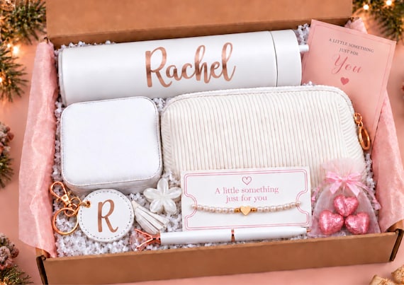 Personalised Christmas Gift Box for Her Custom Name Tumbler Makeup Bag Jewellery Box Keyring Birthday Present