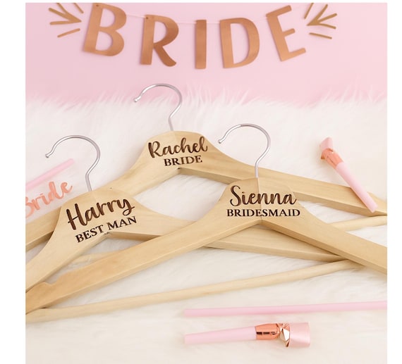 Custom Bridal Party Hanger Gift for Hen Party Bridesmaid Keepsake Rustic Bachelorette Decor Personalised Wedding Dress Hanger