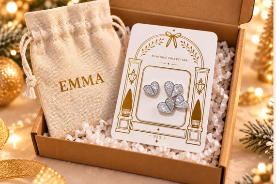 Heart Stud Earrings 925 Sterling Silver Personalised Gift Pouch