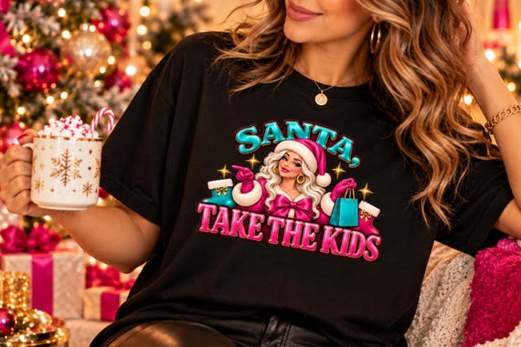 Funny Christmas Shirt Santa Tee Black Baggy trending T-shirt Holiday Party Outfit women appeal