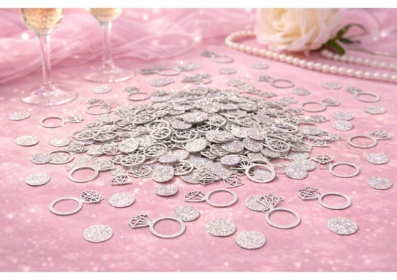 Engagement Ring Confetti Silver Hen Party Table Decor Bachelorette Party Scatter Bride Celebration