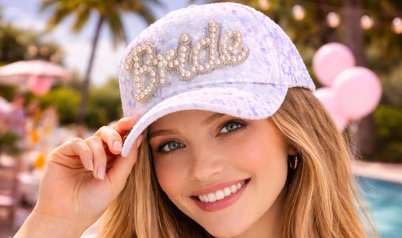 Bride Sequin Baseball Cap Bachelorette Weekend Accessory White Bridal Hat for Pre-Wedding Celebrations