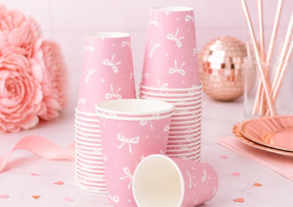 Pink Bow Hen Party Cups, Hen Do Tableware, Team Bride Drink Cups, Bridal Shower Decorations, Bachelorette Party Supplies