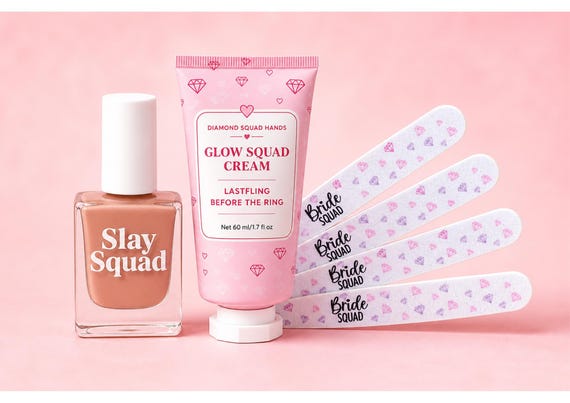 Hen Party Favours Beauty Kit, Bachelorette Gift Set, Bride Squad Bundle, Nail Polish, Hand Cream & Nail Files