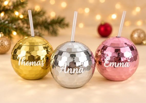 Personalised Christmas Bauble Tumbler with Straw Custom Name Cup Christmas Drinks Table Decoration Secret Santa Gift Stocking Filler