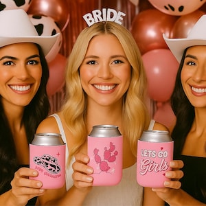 Pink Cowgirl Can Coolers Hen Party Drink Sleeves Hen Do Decor Bachelorette Western Theme Last Rodeo Party Accessories