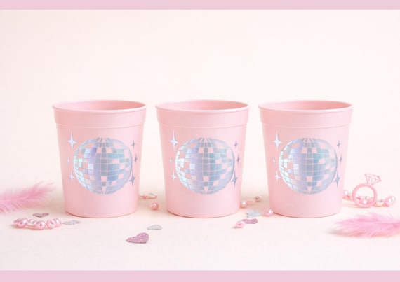 Last Disco Hen Party Cups Pink Plastic Drinkware Bachelorette Team Bride Celebration