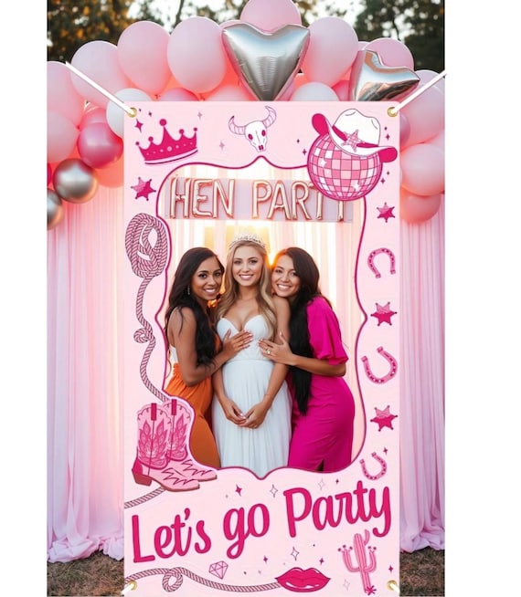 Cowgirl Disco Bachelorette Backdrop, Large Pink Western Selfie Banner, Hen Party Photo Wall Decoration, Last Rodeo Bridal Shower Prop