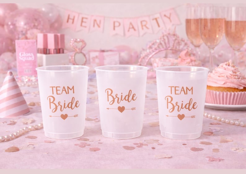 hen party cups, bachelorette cups, hen do drinkware, bridal party cups, bride squad cups, wedding party cups, party plastic cups, reusable party cups, hen party favours, bachelorette favours, bridal shower cups, wedding morning cups, pink party cups