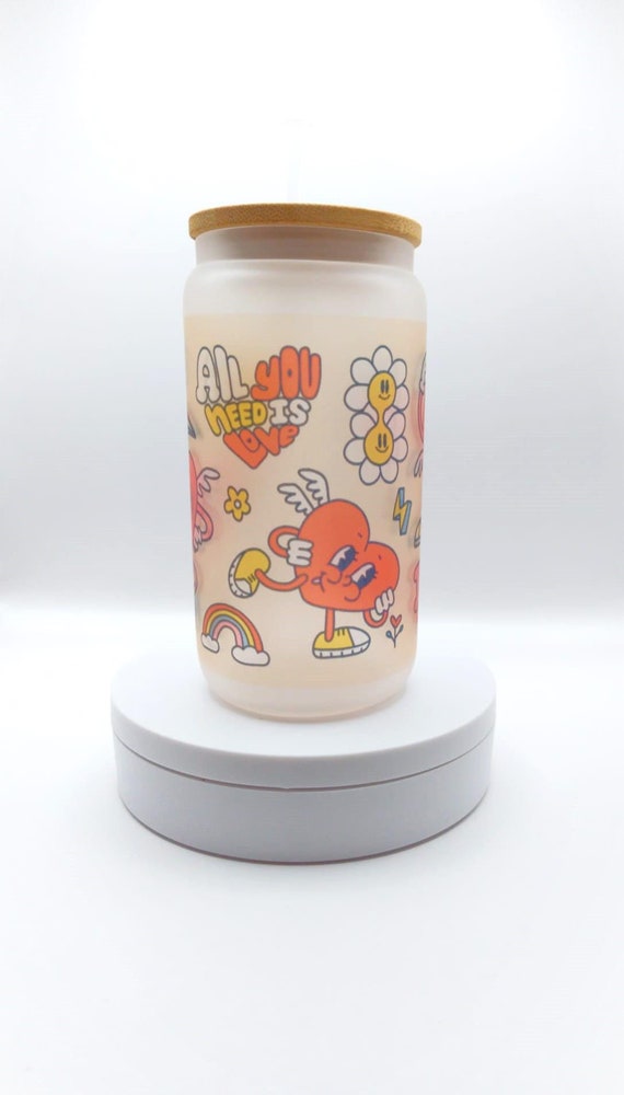 Valentine’s Glass Tumbler Gift Reusable 16oz Frosted Cup with Bamboo Lid Love-Themed Eco-Friendly Mother’s Day Coffee Tea or Cold Drinks