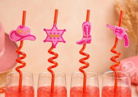 Last Rodeo Hen Party Straws Set Pink Cowgirl Bachelorette Drink Bar Accessories Western Theme Party Supplies Bride Squad Decor