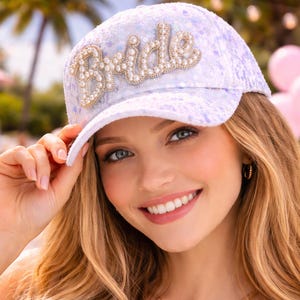 Bride Sequin Baseball Cap Bachelorette Weekend Accessory White Bridal Hat for Pre-Wedding Celebrations